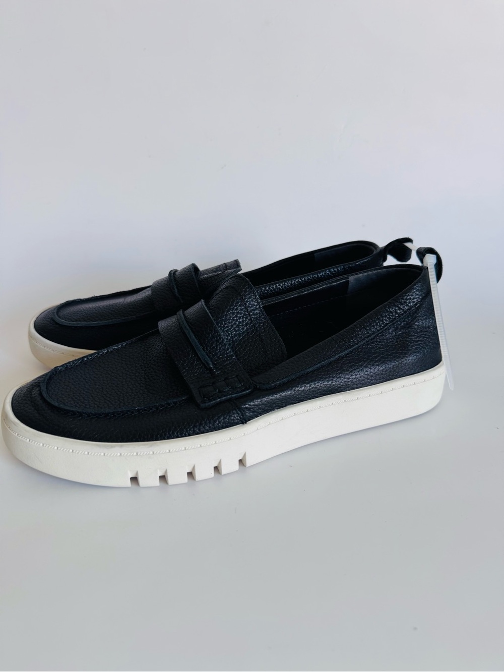 Vionic Black Leather Slip-On Loafers with White Platform Sole